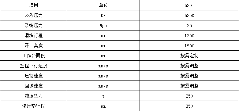 630噸框架式薄板拉伸液壓機參數 630噸框架式薄板拉伸液壓機參數